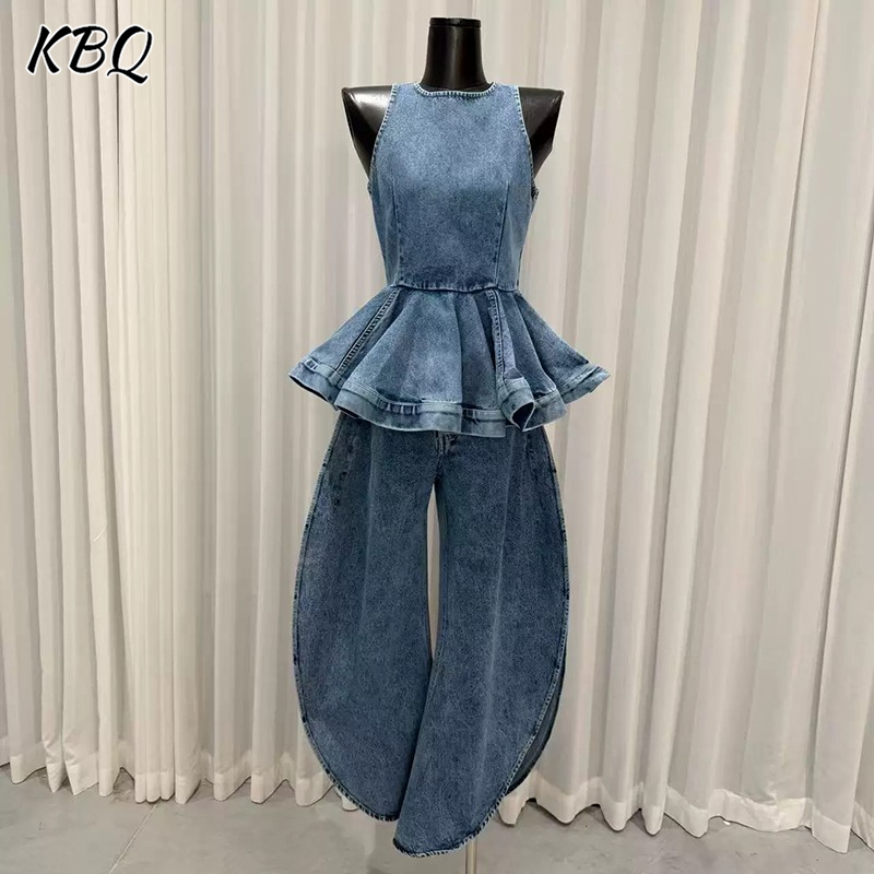 Vintage Fashion Style Female - Conjunto Feminino KBQ Azul com Pregas