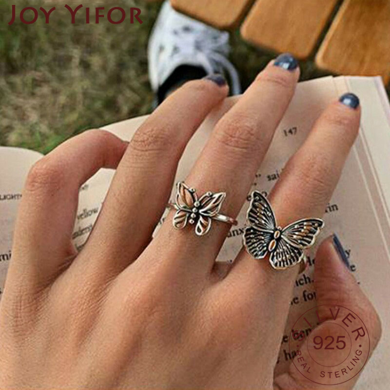 925 prata esterlina borboleta  - Vintage Fashion Rings For Women avaliação e preço