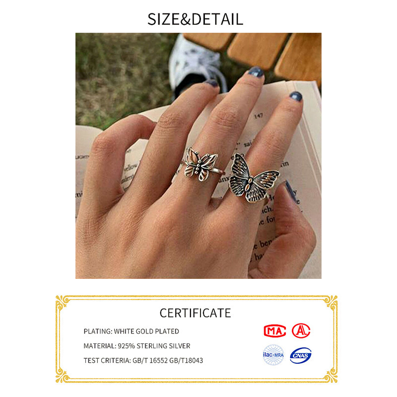 925 prata esterlina borboleta  - Vintage Fashion Rings For Women avaliação e preço