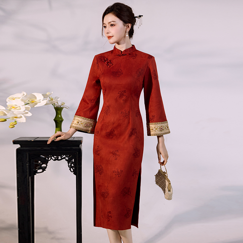 Qipao de veludo de camurça de  - Vintage Fashion Gen Z avaliação e preço